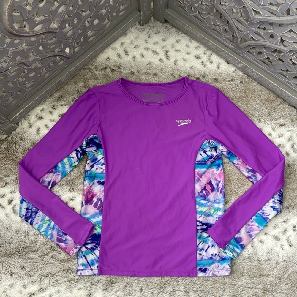Speedo long sleeve rashguard girls small tropical tie dye beach UV Protection